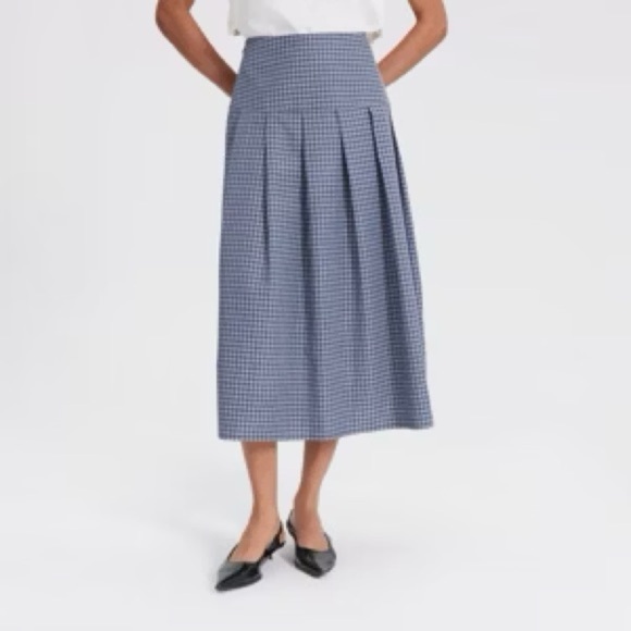 A New Day - Women's Checked Pleated A-Line
Skirt  Blue Plaid Midi Skirt Size S - Picture 1 of 10